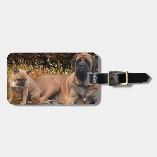 Étiquette À Bagage Attache pour valise Bouledogue français Mastiff (Devant horizontal)