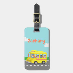 Étiquette À Bagage Autobus scolaire jaune et étiquette heureuse de