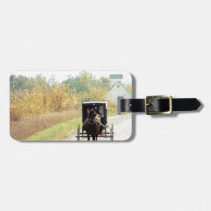 Étiquette À Bagage Automne Amish Horse et Buggy