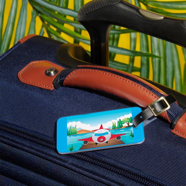 Étiquette À Bagage Avion de dessin sur Lake Dock Amusement Travel Adv (Créateur téléchargé)