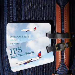 Étiquette À Bagage Avion de voyage personnalisé avec monogramme