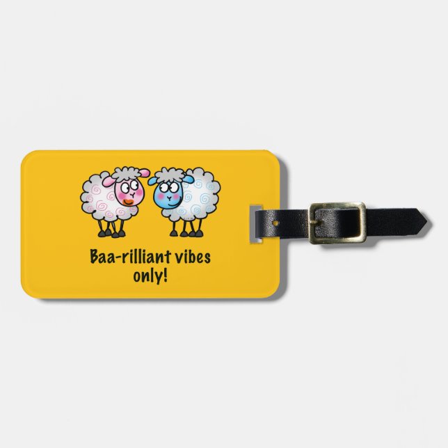 Étiquette À Bagage Baa-rilliant - Cute Cartoon Sheep Pair (Devant horizontal)