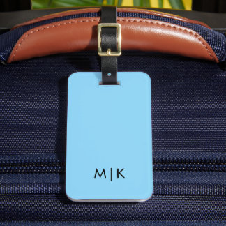 Étiquette À Bagage Baby Blue and Black  Modern Monogram Luggage Tag