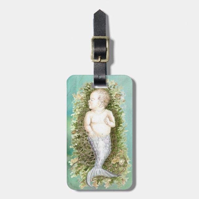 Étiquette À Bagage Baby Mermaid - Eau couleur imaginaire art (Devant Vertical)