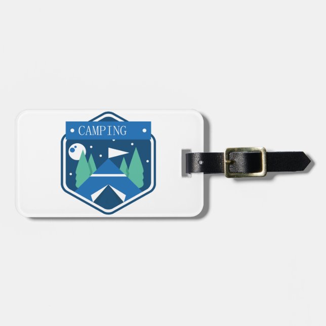 Étiquette À Bagage Badge de Camping Bleu personnalisable (Devant horizontal)