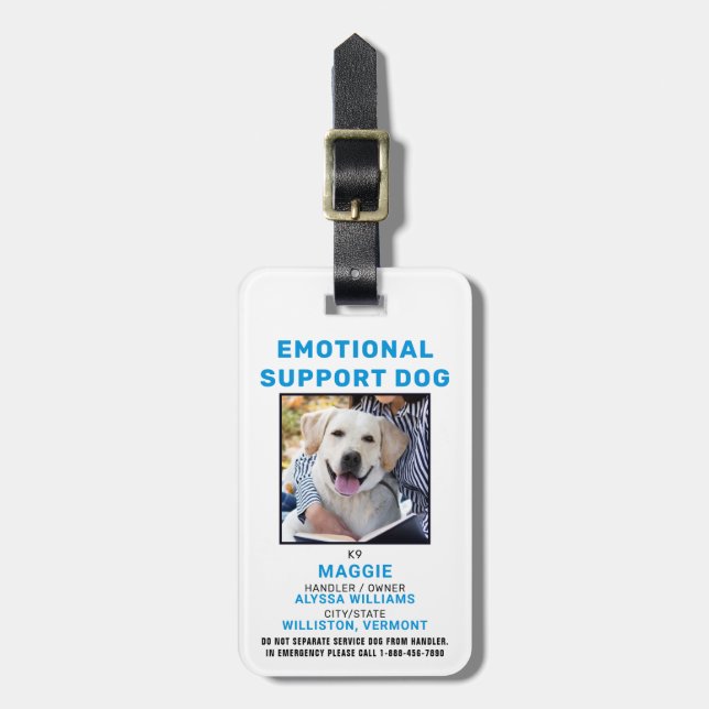 Étiquette À Bagage Badge d'ID photo du chien de soutien émotionnel (Devant Vertical)