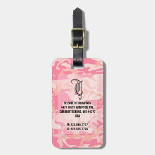 Étiquette À Bagage Bagage chic de Camouflauge de rose de monogramme