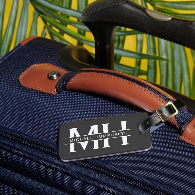 Étiquette À Bagage Bagage gris personnalisé avec monogramme (Insitu Rectoal 3)