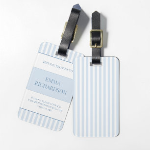 Étiquette À Bagage Bagage Personnalisé Prépa Bleu Poussiéreux Rayé No