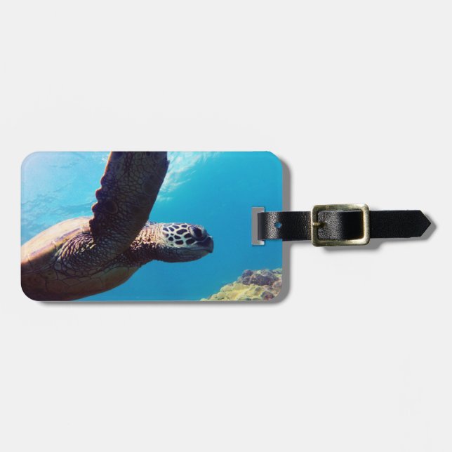 Étiquette À Bagage Baie de Hanauma - tortues de mer verte d'Hawaï (Devant horizontal)