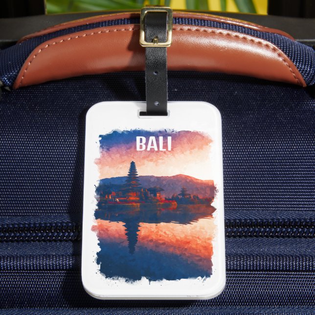 Étiquette À Bagage Bali Indonésie Ulun Danu Beratan Aquarelle (Insitu Rectoal 2)