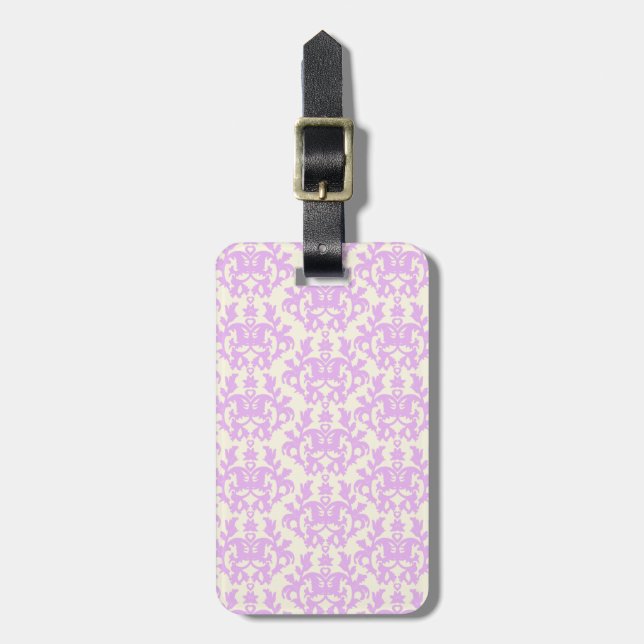 Étiquette À Bagage Balise à bagages damask lilas & crème (Devant Vertical)