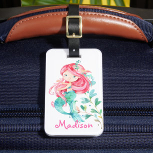 Étiquette À Bagage Balise Adorable Fille de Sirène Rose