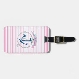 Étiquette À Bagage Balise Ancre marine, rose, Bleu Stripes Bag