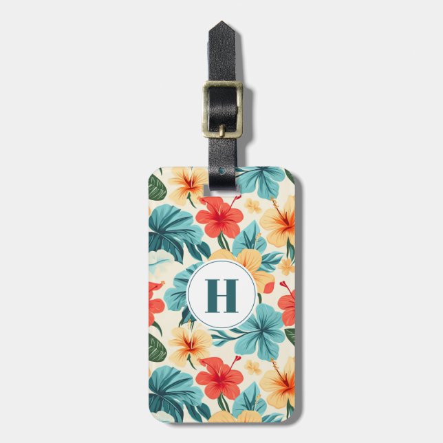 Étiquette À Bagage Balise Bagage Fleurs Hawaiiennes (Devant Vertical)