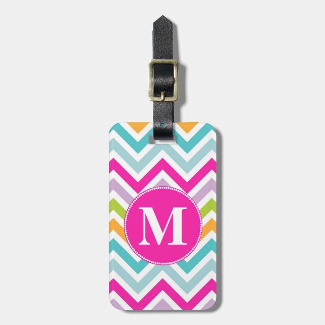 Étiquette À Bagage Balise Bagage Monogramme Girly Chevron (Devant Vertical)