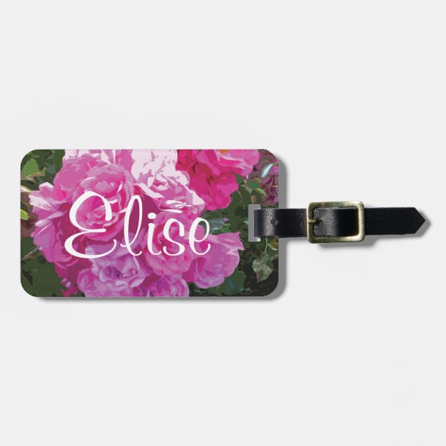 Étiquette À Bagage Balise bagage personnalisée | OEuvre florale rose (Devant horizontal)