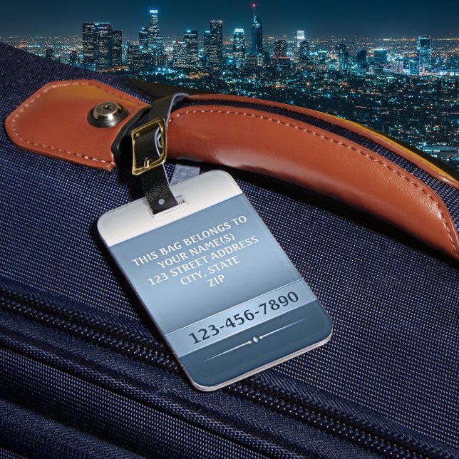 Étiquette À Bagage Balise Balise Bleue Chic Argent métallique Bande (Créateur téléchargé)