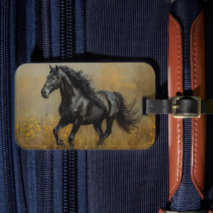 Étiquette À Bagage Balise Black Horse Galloping in a Field Luggage