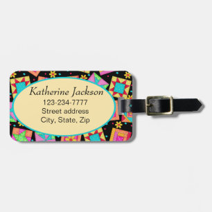 Étiquette À Bagage Balise Black Quilt Block Luggage ou Machine à coud
