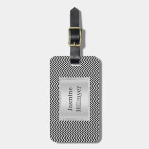 ÉTIQUETTE À BAGAGE BALISE BLANCHE PERSONNALISÉE NOIRE CHEVRON
