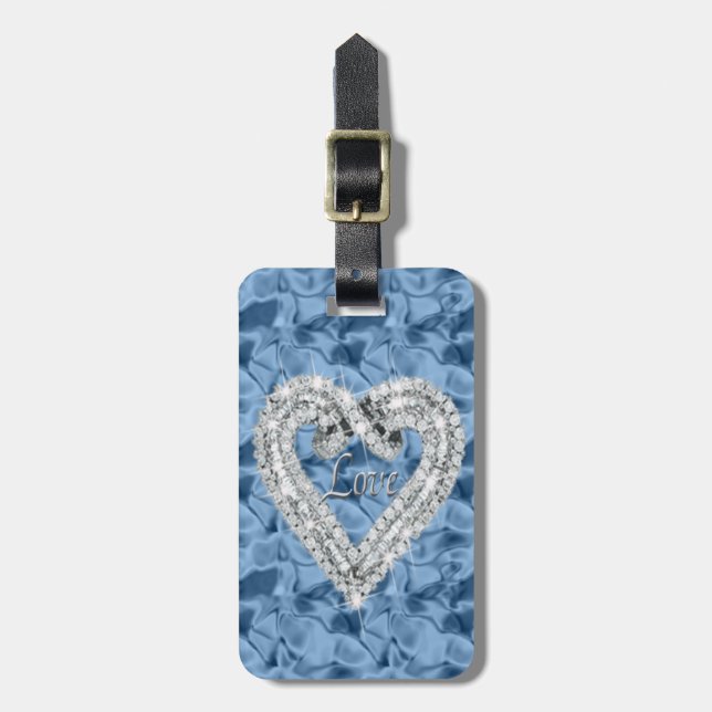 Étiquette À Bagage Balise Bleu Love Diamond Heart Luge (Devant Vertical)