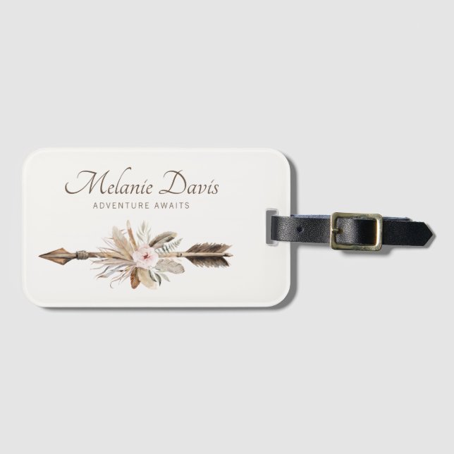 Étiquette À Bagage Balise Boho Floral Watercolor - Antler rustique (Devant Horizontal)