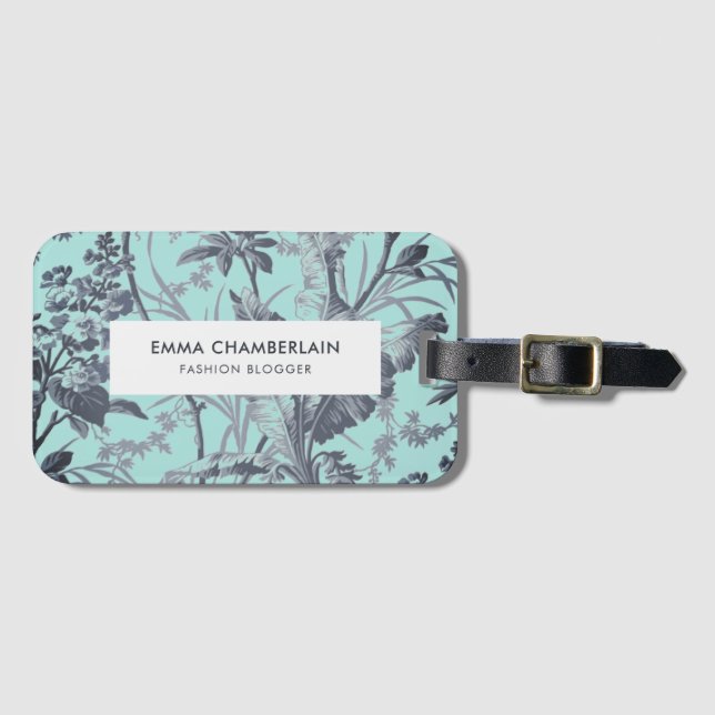 Étiquette À Bagage Balise Botanique aqua Chinoiserie Custom Luggage (Devant Horizontal)