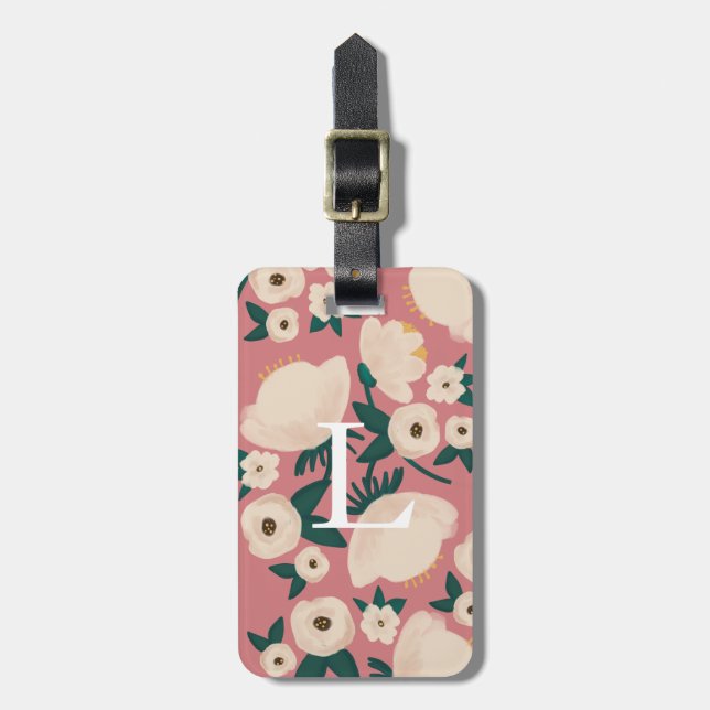 Étiquette À Bagage Balise Chic Luggage Monogramme rose Floral (Devant Vertical)