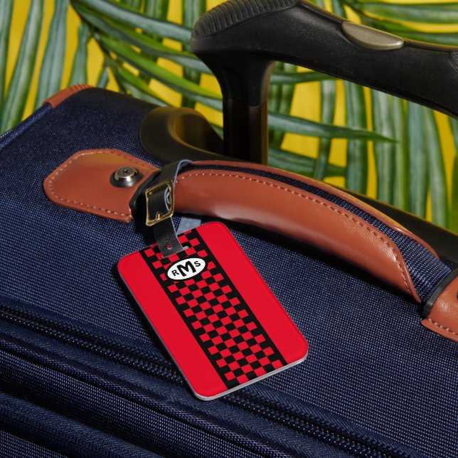 Étiquette À Bagage Balise de bagage À damiers Monogramme rouge (Insitu Rectoal 1)