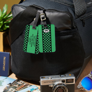 Étiquette À Bagage Balise de bagage À damiers Monogramme vert