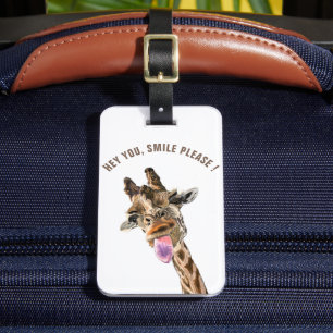 Étiquette À Bagage Balise de bagage amusante Giraffe joueuse - Texte