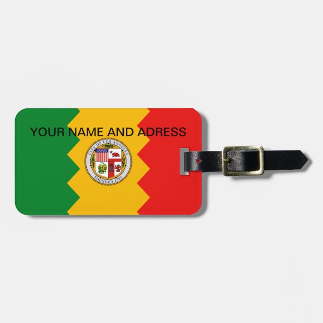 Étiquette À Bagage Balise de bagage avec Drapeau de Los Angeles, Cali (Devant horizontal)