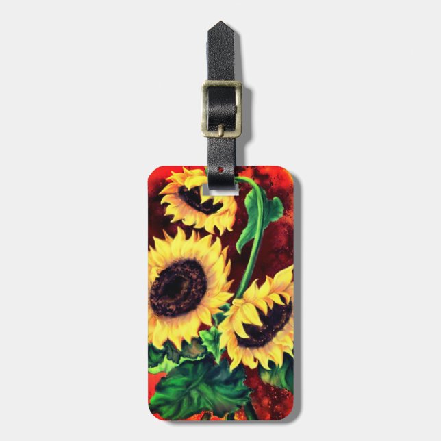 Étiquette À Bagage Balise de bagage avec trois tournesols - Peinture (Devant Vertical)
