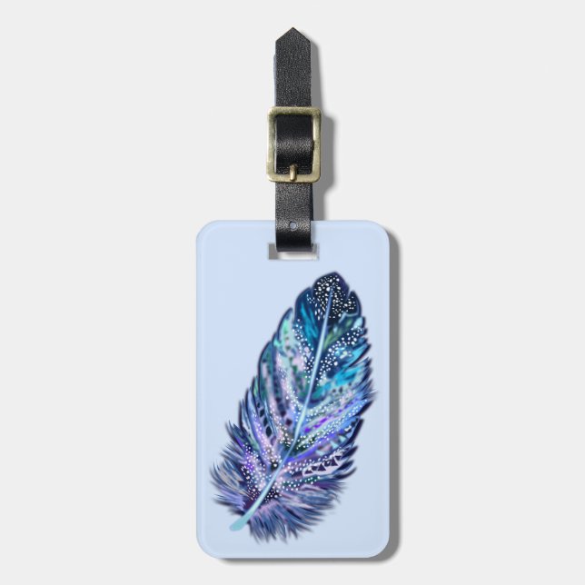 Étiquette À Bagage Balise de bagage bleu avec plumes (Devant Vertical)