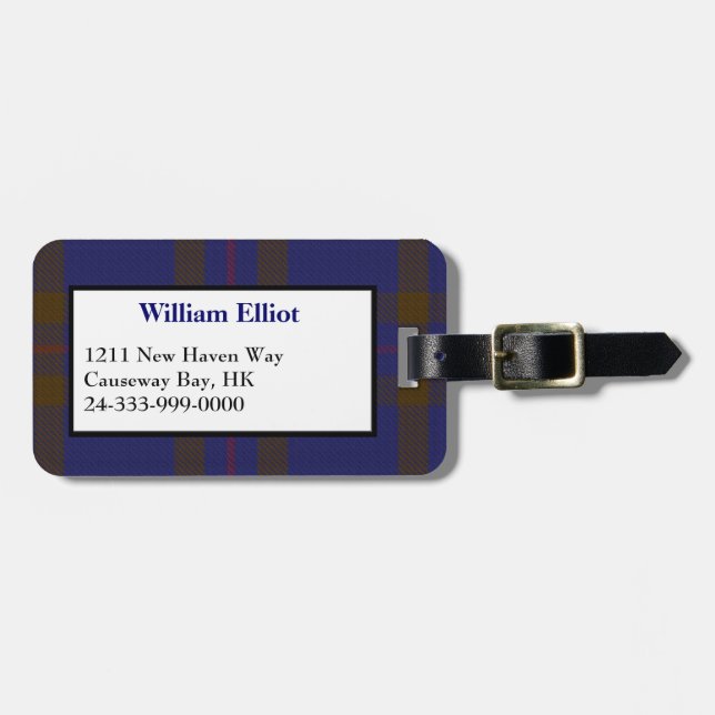 Étiquette À Bagage Balise de bagage bleu et Brown Elliot Tartan Plaid (Devant horizontal)