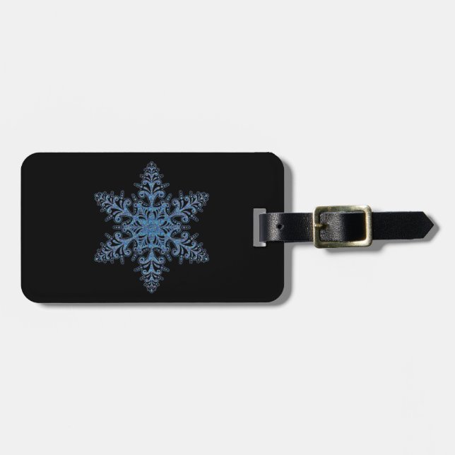 Étiquette À Bagage Balise de bagage Blue Snowflake personnalisée (Devant horizontal)