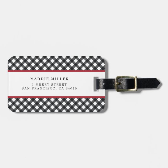 Étiquette À Bagage Balise de bagage classique rouge noir blanc (Devant horizontal)