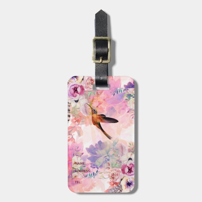 Étiquette À Bagage Balise de bagage d'aquarelle de colibri personnali (Devant Vertical)