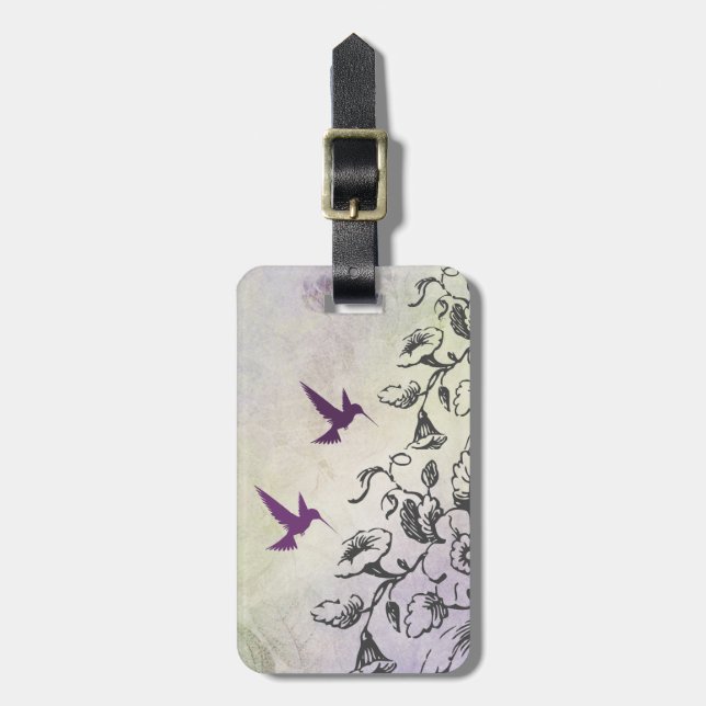 Étiquette À Bagage Balise de bagage de colibris et de fleurs (Devant Vertical)