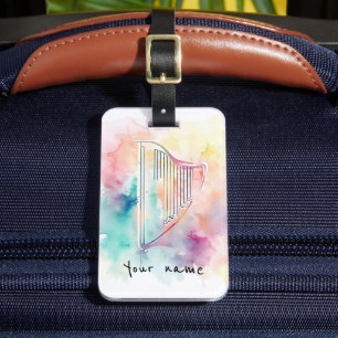 Étiquette À Bagage Balise de bagage de harpe d'aquarelle personnalisé