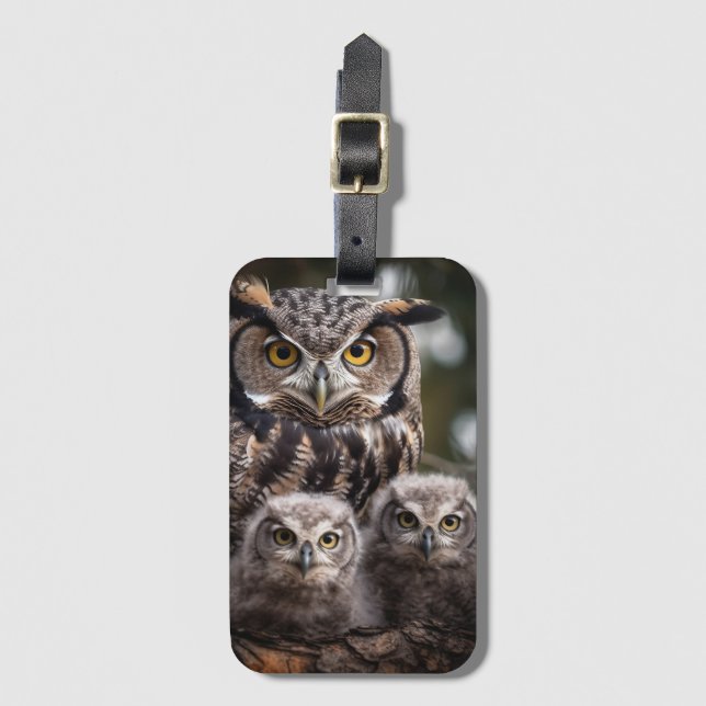 Étiquette À Bagage Balise de bagage de la famille Owl (Devant Vertical)