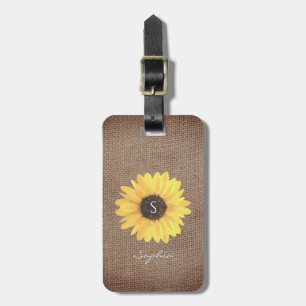 Étiquette À Bagage Balise de bagage de monogramme de tournesol rustiq