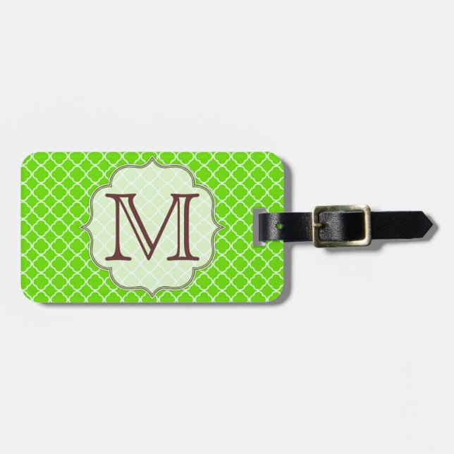 Étiquette À Bagage Balise de bagage de monogramme en latte verte de c (Devant horizontal)