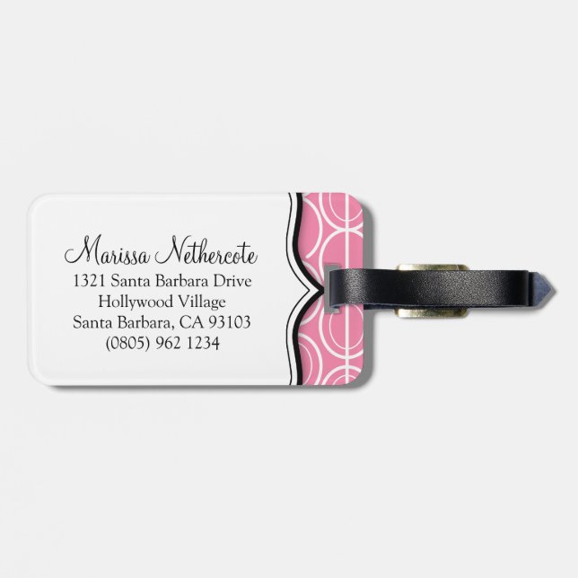 Étiquette À Bagage Balise de bagage de nom rose motif ovale (Dos horizontal)
