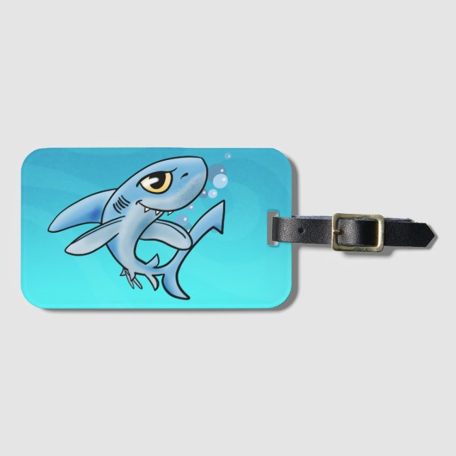 Étiquette À Bagage Balise de bagage de requin caricature (Devant Horizontal)