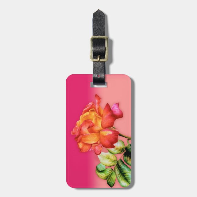 Étiquette À Bagage Balise de bagage d'ID d'art rose rose (Devant Vertical)