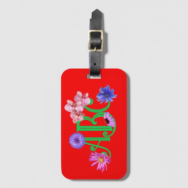 Étiquette À Bagage Balise de bagage en acrylique monogramme "Fleurs s (Devant Vertical)