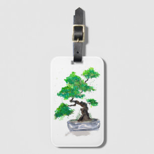 Étiquette À Bagage Balise de bagage en aquarelle Green Bonsai