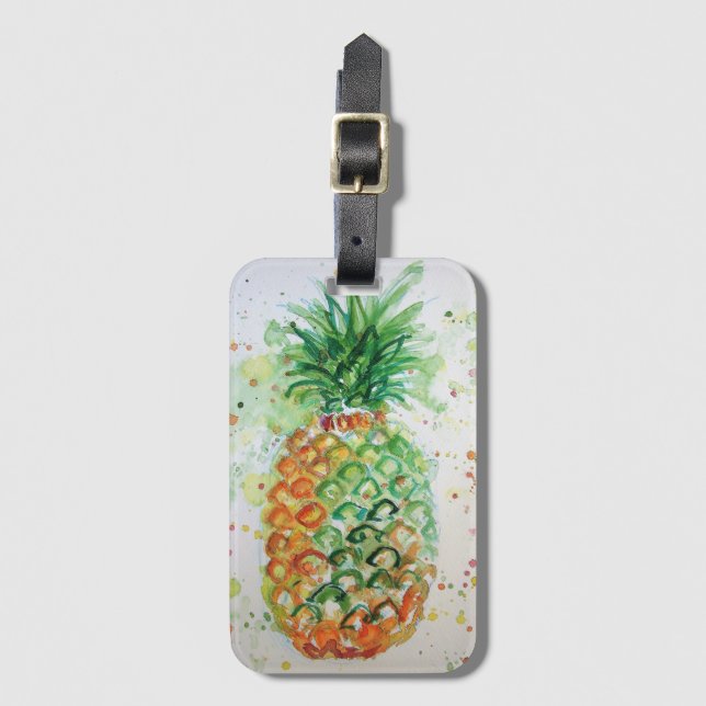 Étiquette À Bagage Balise de bagage en aquarelle tropicale à ananas o (Devant Vertical)